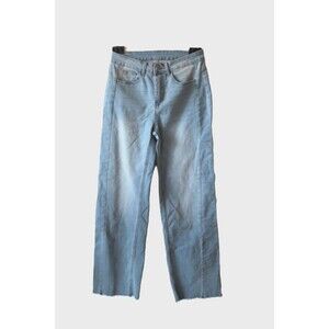 Sidefeel Jeans Size 10 Womens High Rise Wide Leg Crop Raw Hem Blue Denim Stretch